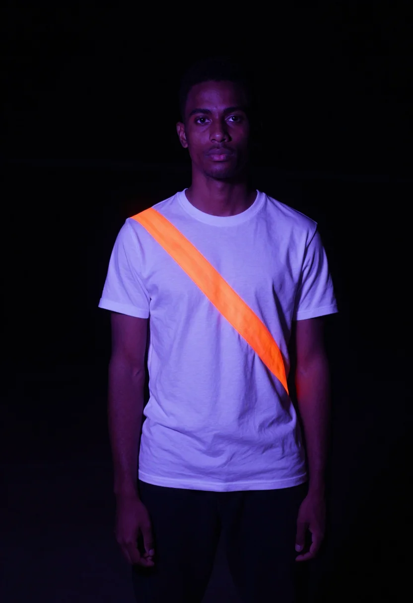 AI uv blacklight sample — portrait of a man, a man in his thirties with deep brown ski