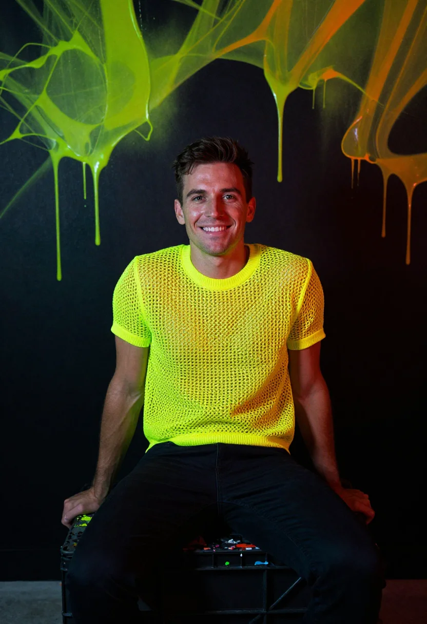 AI uv blacklight sample — portrait of a man, a man in his thirties with honey skin, ha