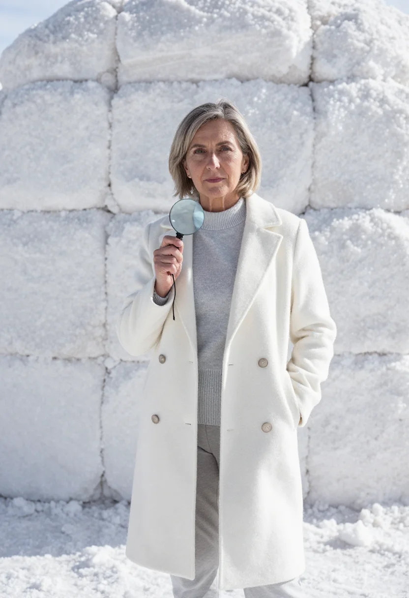 AI uyuni geologist salt flat white mirror sample — portrait of a woman, a Bolivian geologist of Croatian descen