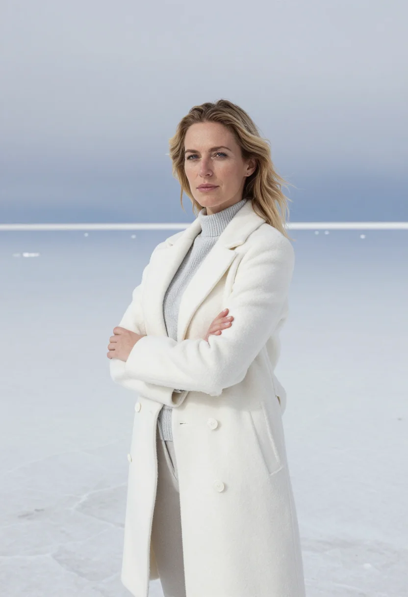 AI uyuni geologist salt flat white mirror sample — portrait of a woman, a Bolivian geologist of German descent