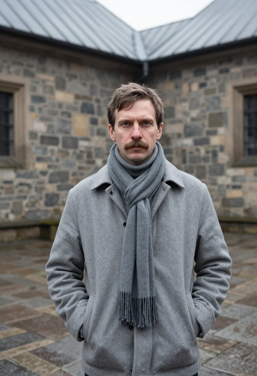 AI vaclav havel hradcany january pewter sample — portrait of a man, framed half-length from the head to the h