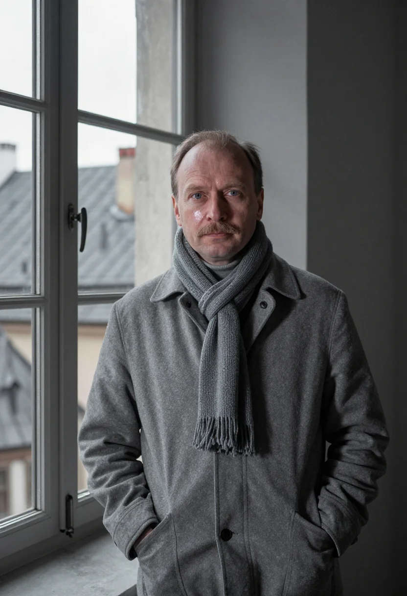 AI vaclav havel hradcany january pewter sample — portrait of a man, framed half-length from the head to the h