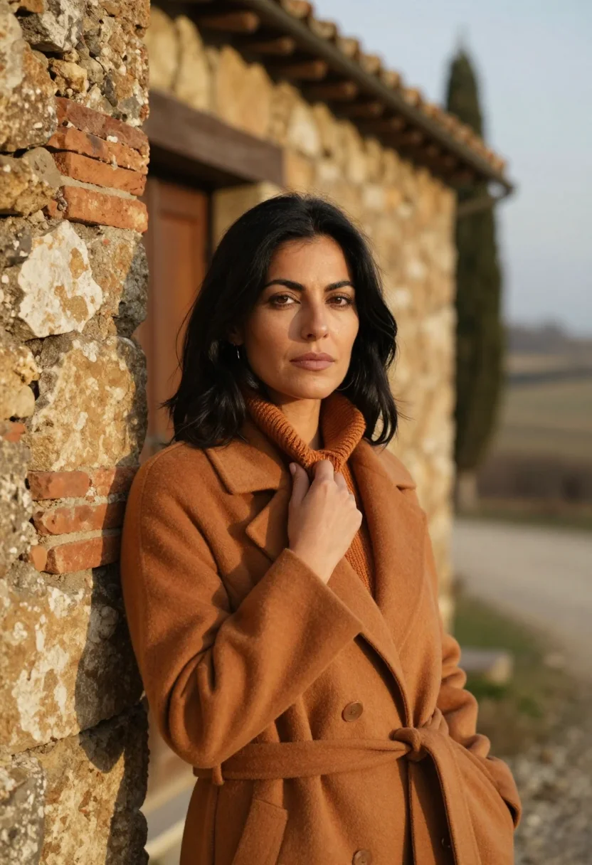 AI val d orcia october ochre sample — portrait of a woman, head-and-shoulders portrait of an Itali