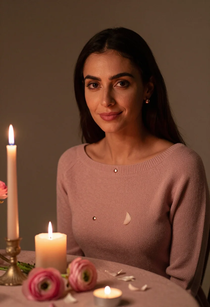 AI valentine table rose sample — portrait of a woman, tight head-and-shoulders portrait of a
