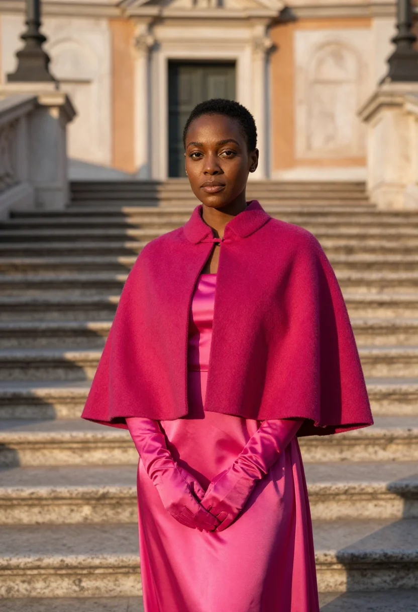AI valentino pp pink piazza mignanelli fuchsia sample — portrait of a woman, a Black British woman in her late twent