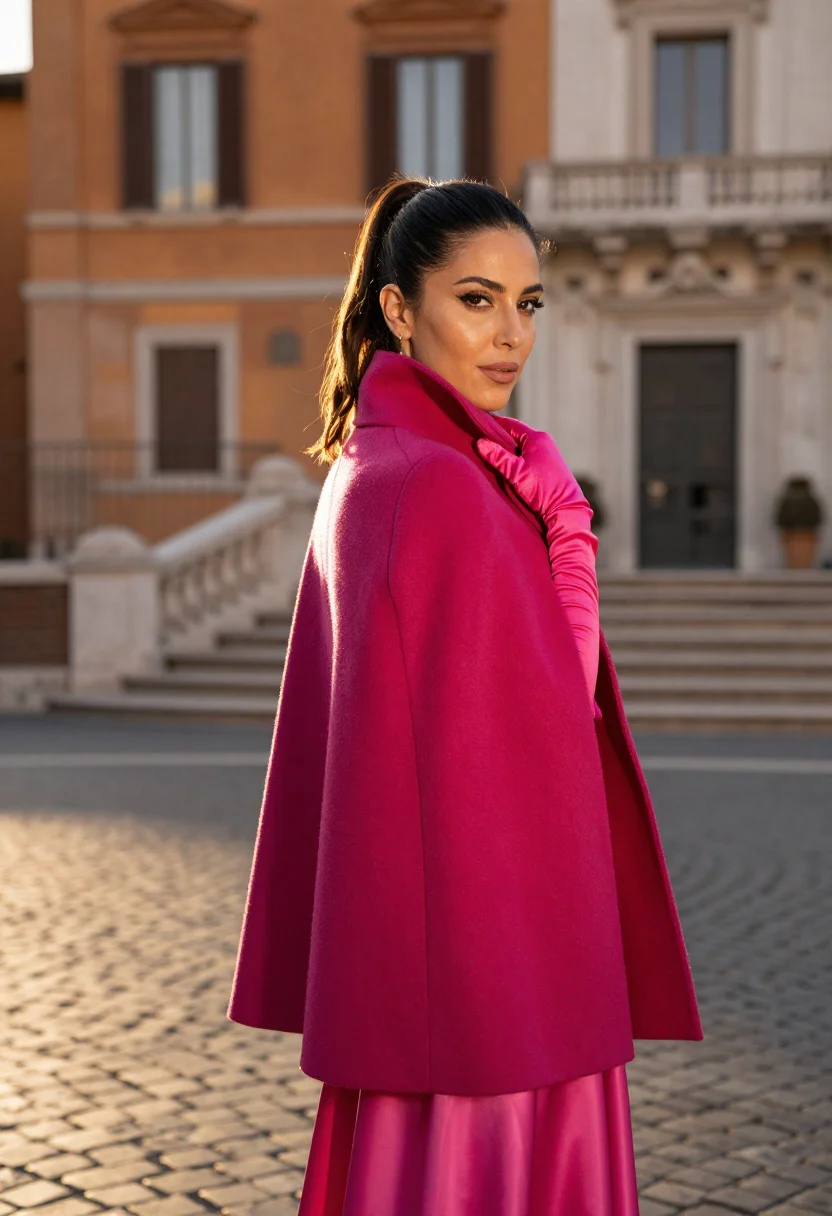 AI valentino pp pink piazza mignanelli fuchsia sample — portrait of a woman, a Moroccan woman in her early thirties