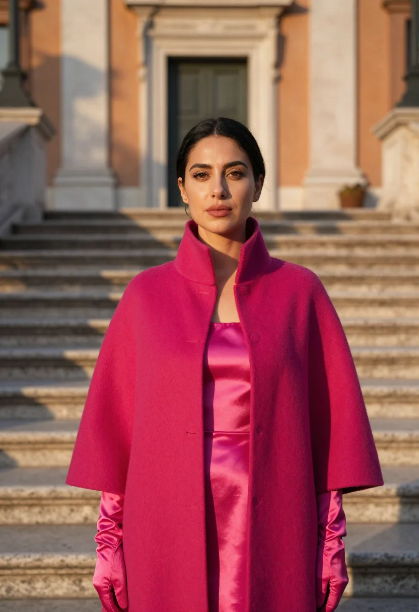 AI valentino pp pink piazza mignanelli fuchsia sample — portrait of a woman, a Greek woman in her early forties with