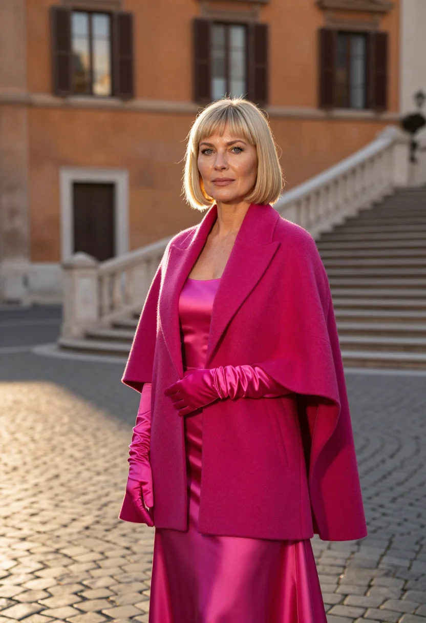 AI valentino pp pink piazza mignanelli fuchsia sample — portrait of a woman, a Swedish woman in her late thirties wi