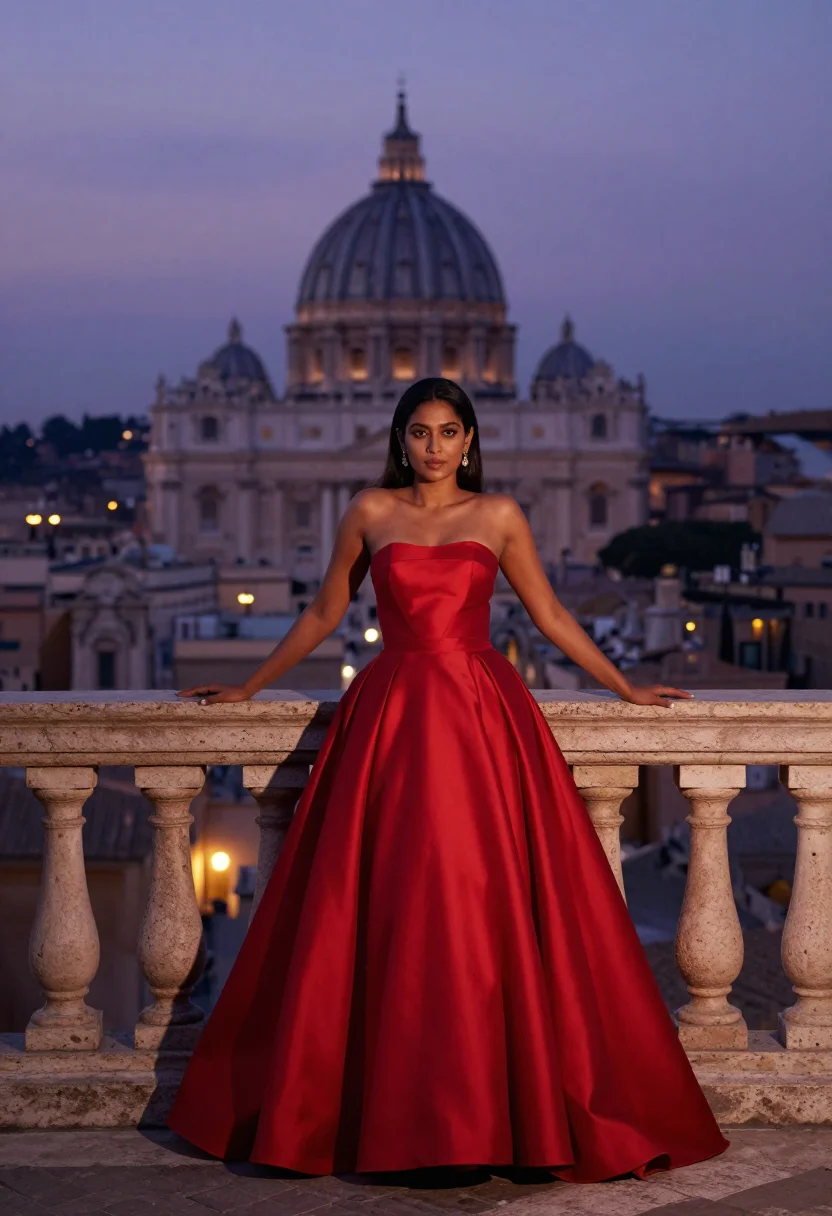 AI valentino rosso sample — portrait of a woman, half-length portrait of a South-Asian w