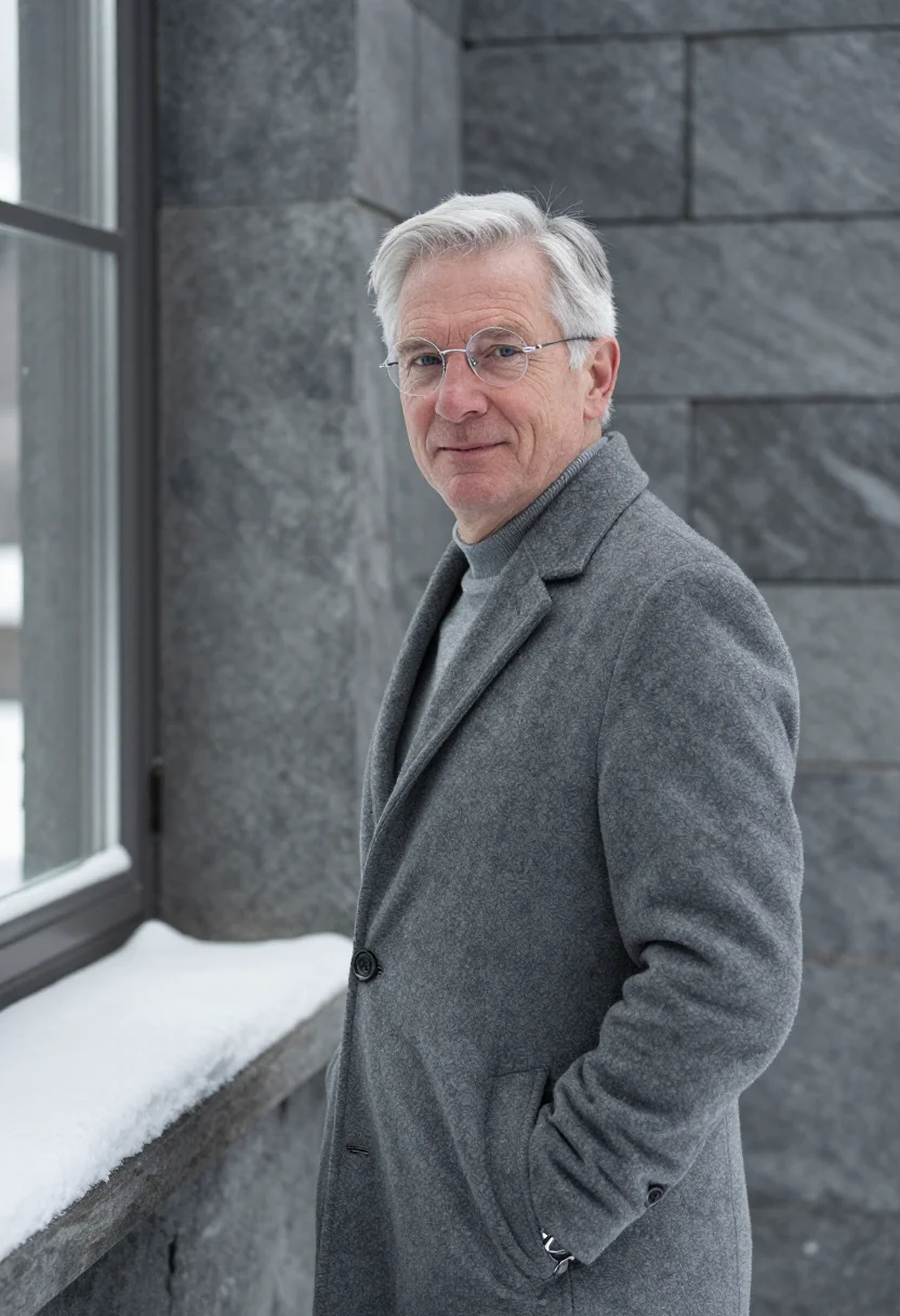 AI vallee de joux slate january sample — portrait of a man, framed chest-up, a man in his sixties wit