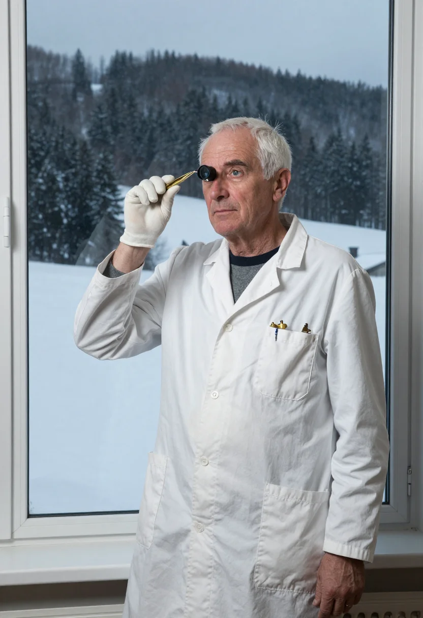 AI vallee de joux watchmaker sample — portrait of a man, hips-up portrait of a French-Swiss man in