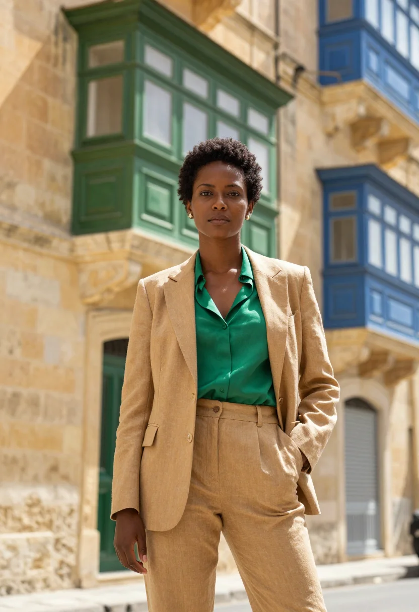 AI valletta lawyer limestone balconies palette sample — portrait of a woman, half-length portrait of a Black woman i