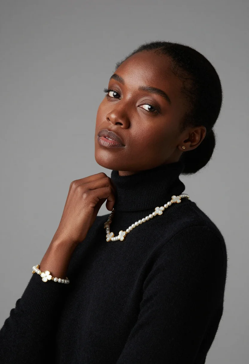 AI van cleef alhambra sample — portrait of a woman, close chest-up portrait of a Black woma