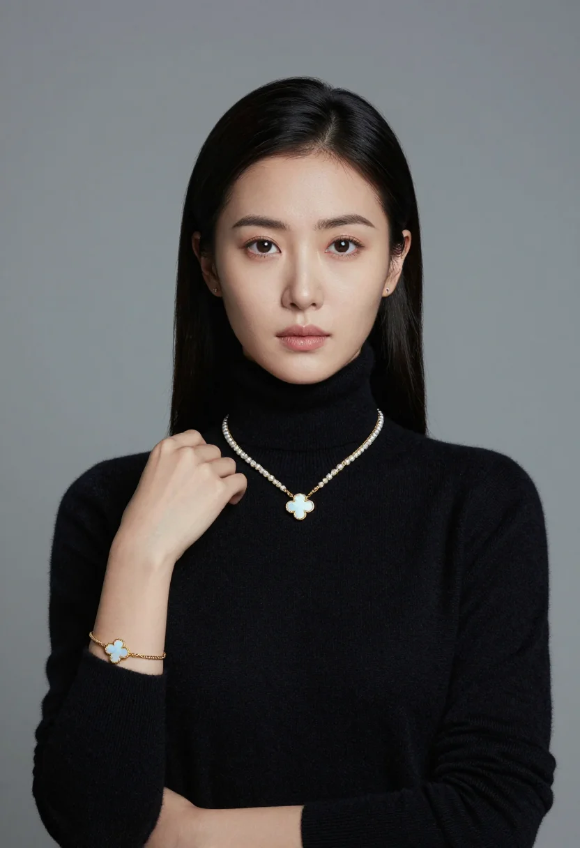 AI van cleef alhambra sample — portrait of a woman, close chest-up portrait of a Korean wom