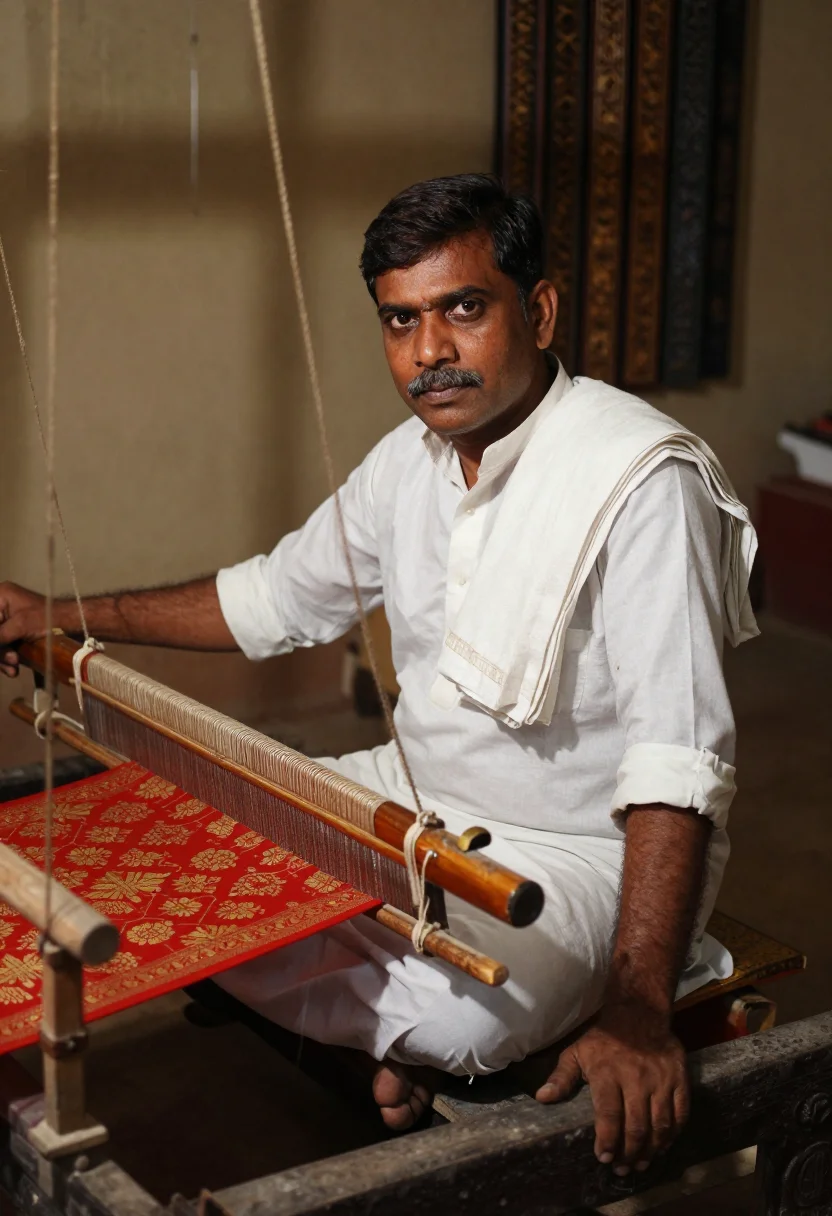 AI varanasi loom sample — portrait of a man, half-length portrait of a North-Indian ma