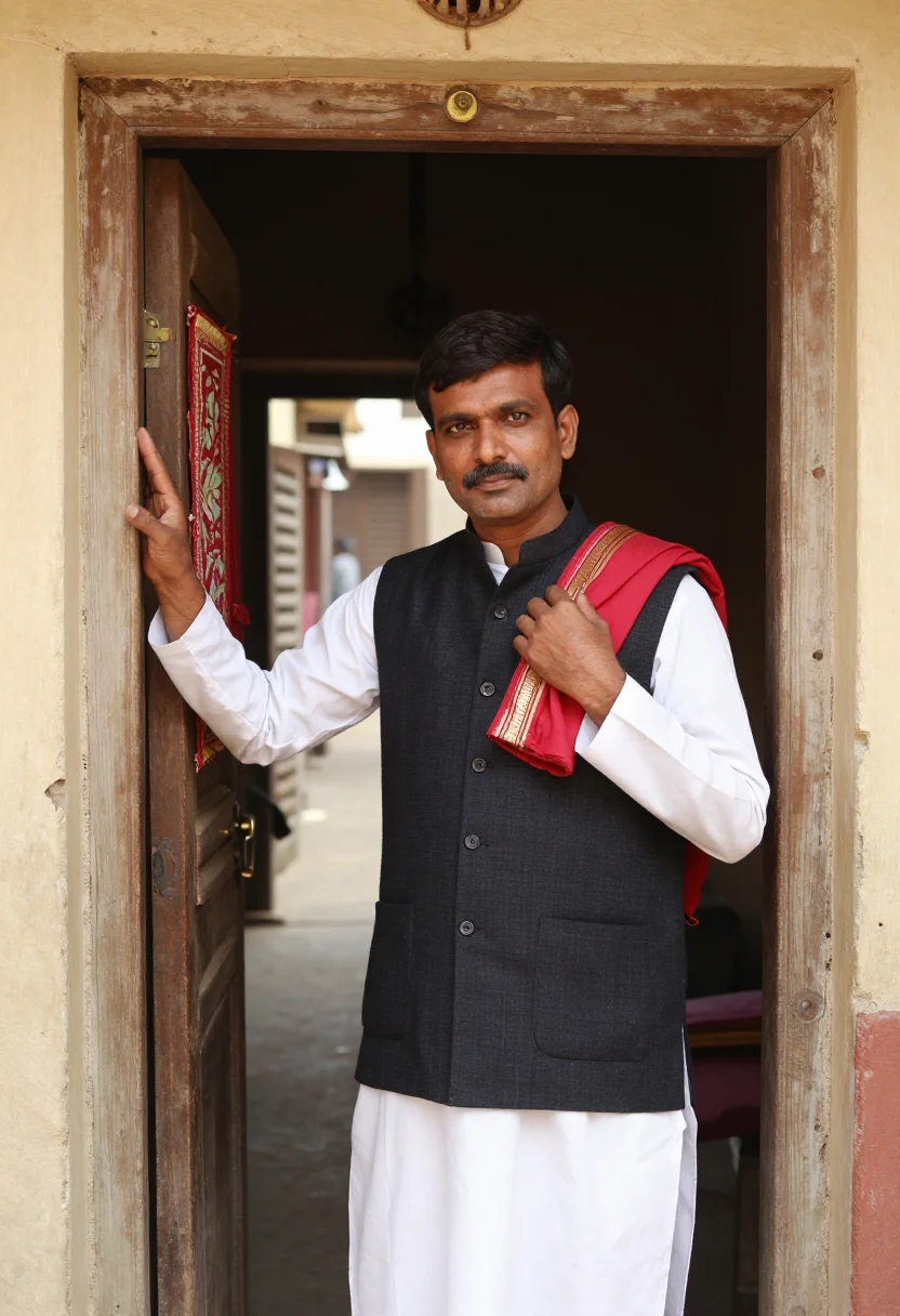 AI varanasi loom sample — portrait of a man, half-length portrait of a North-Indian ma