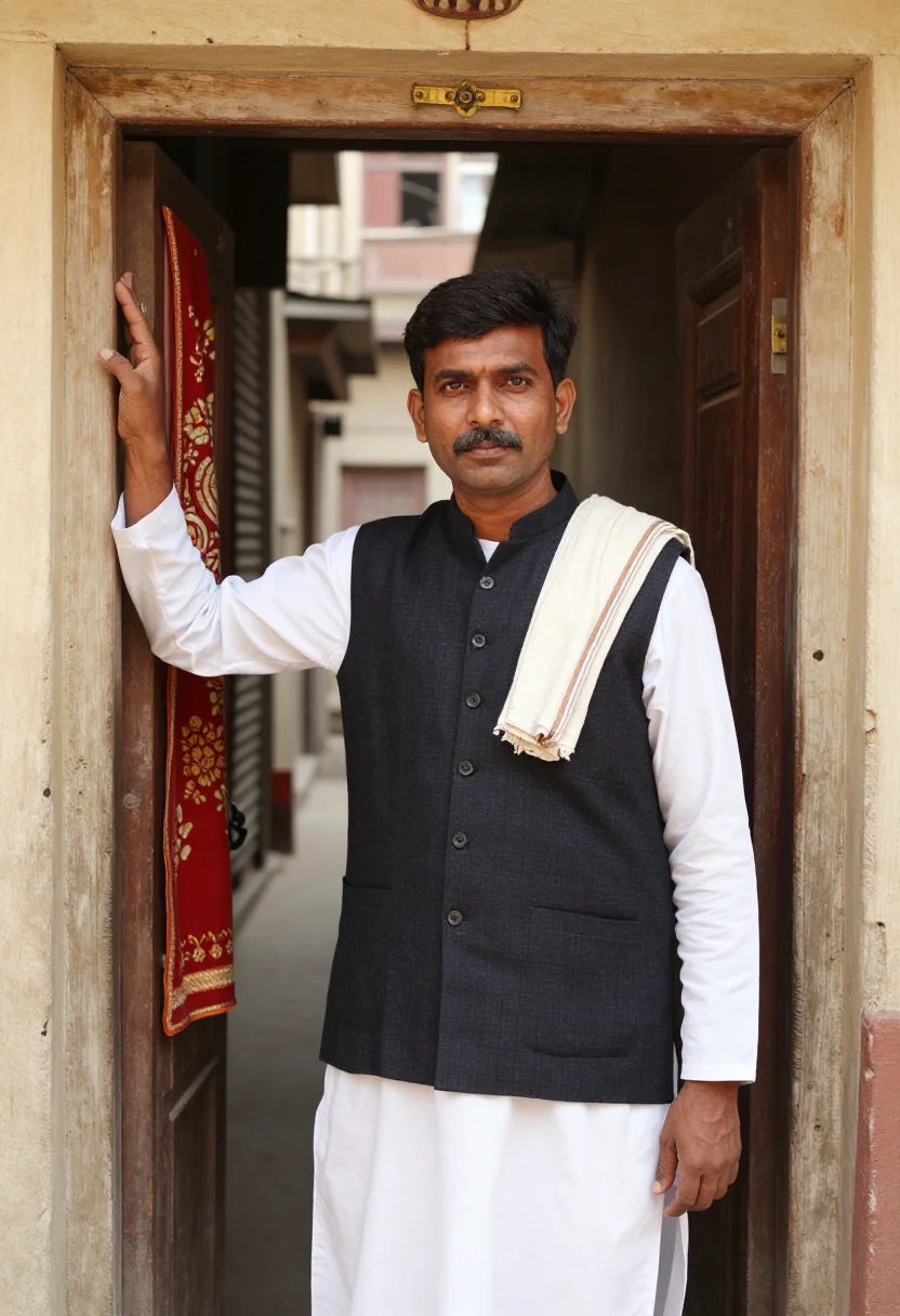 AI varanasi loom sample — portrait of a man, chest-up portrait of a North-Indian man i