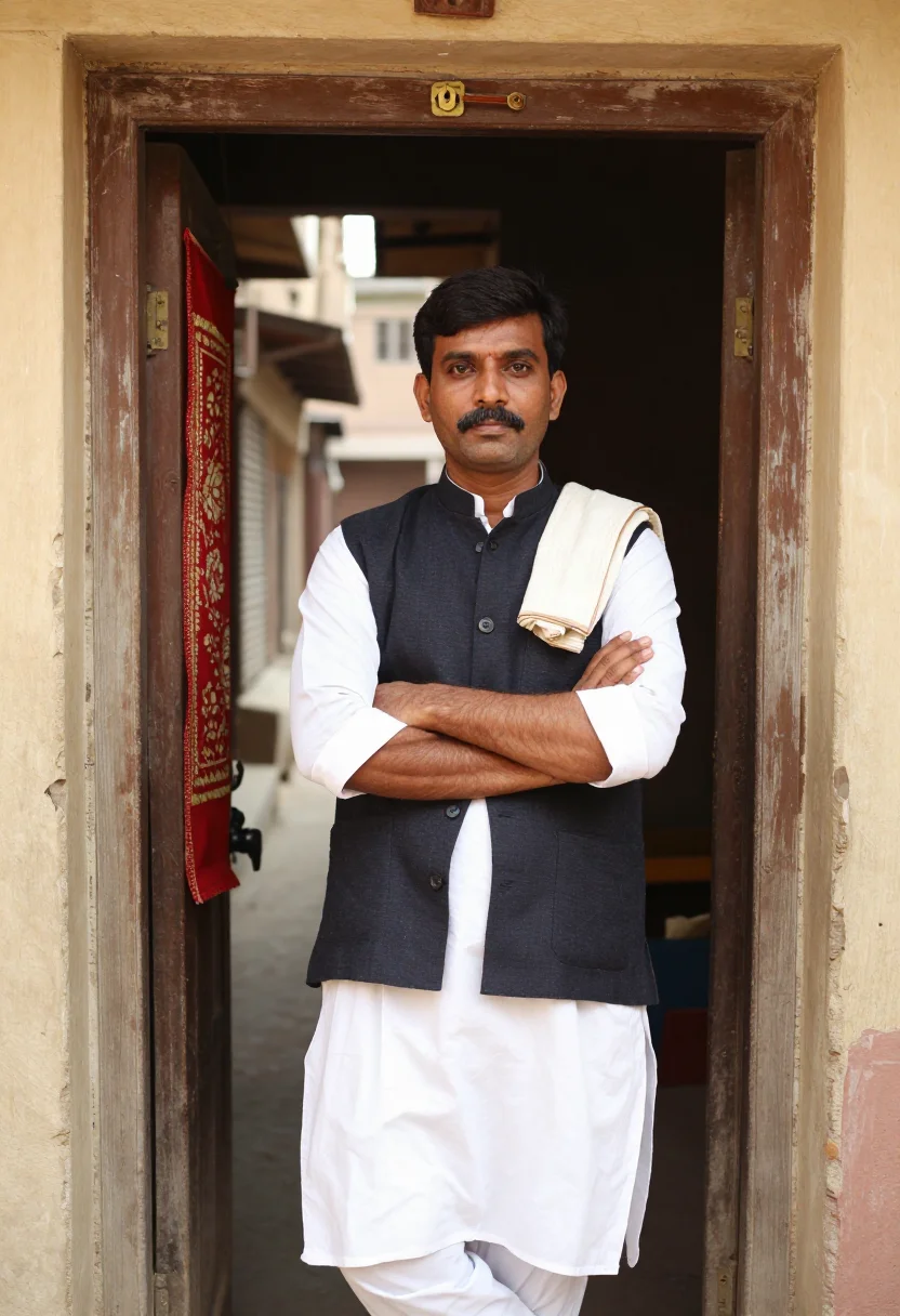 AI varanasi loom sample — portrait of a man, three-quarter-length portrait of a North-