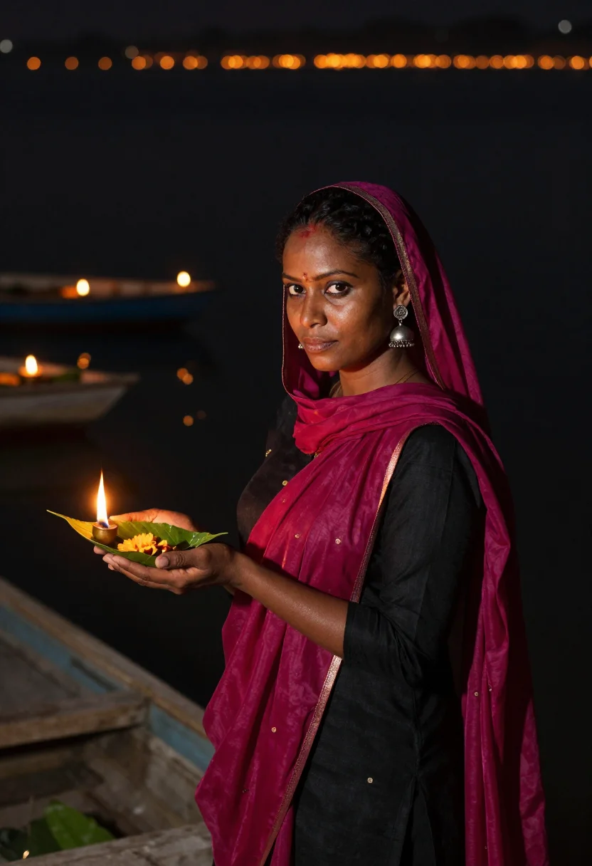 AI varanasi sample — portrait of a woman, chest-up close portrait of a Black woma