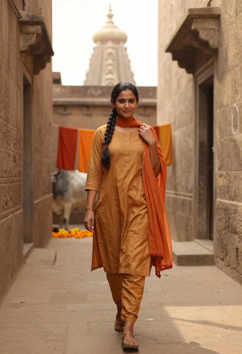 AI varanasi sample — portrait of a woman, full-length walking portrait of a South