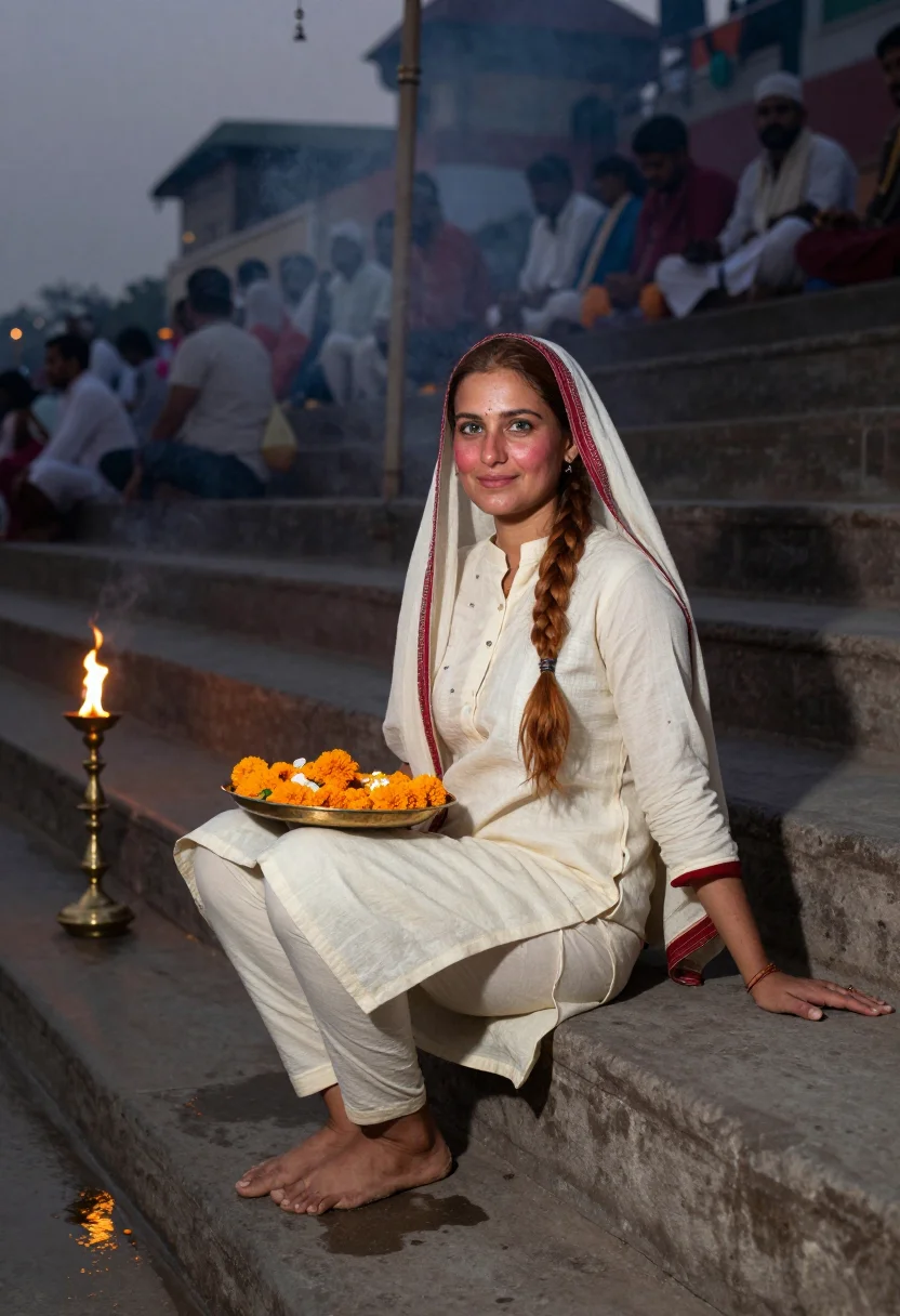 AI varanasi sample — portrait of a woman, full-length portrait of a Western Europ