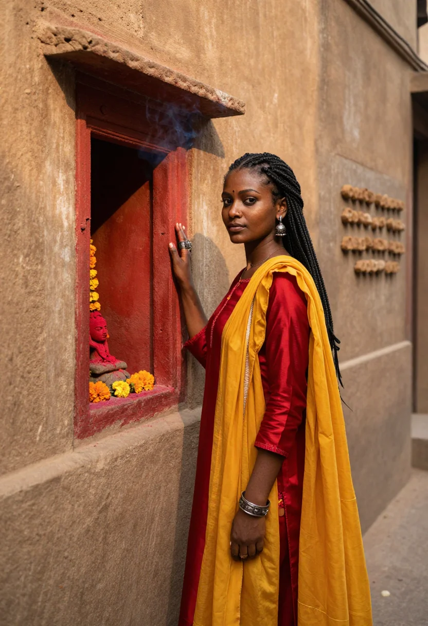 AI varanasi sample — portrait of a woman, three-quarter-length portrait of a Blac