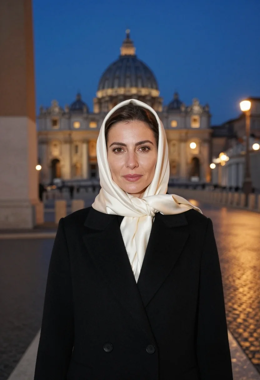 AI vatican sample — portrait of a woman, head-and-shoulders portrait of a Wester