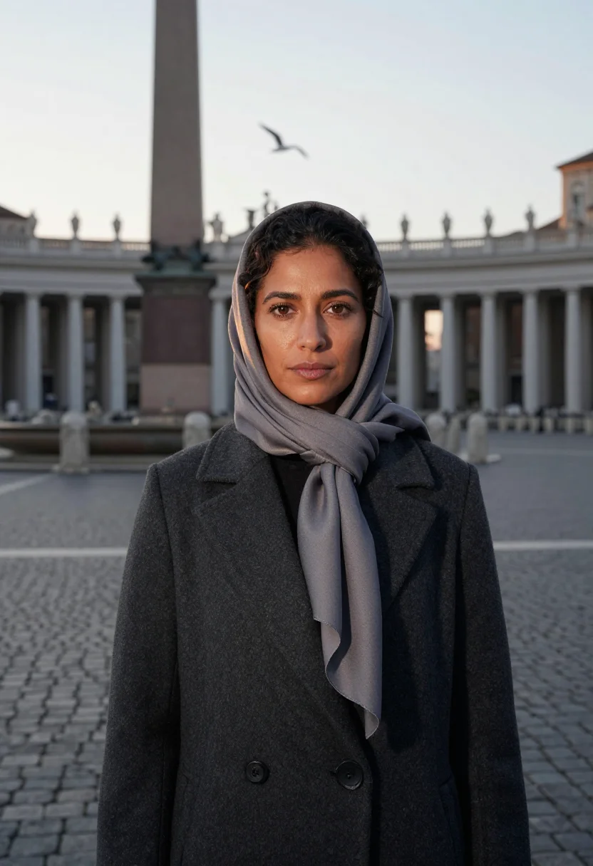 AI vatican sample — portrait of a woman, head-and-shoulders portrait of a Latina