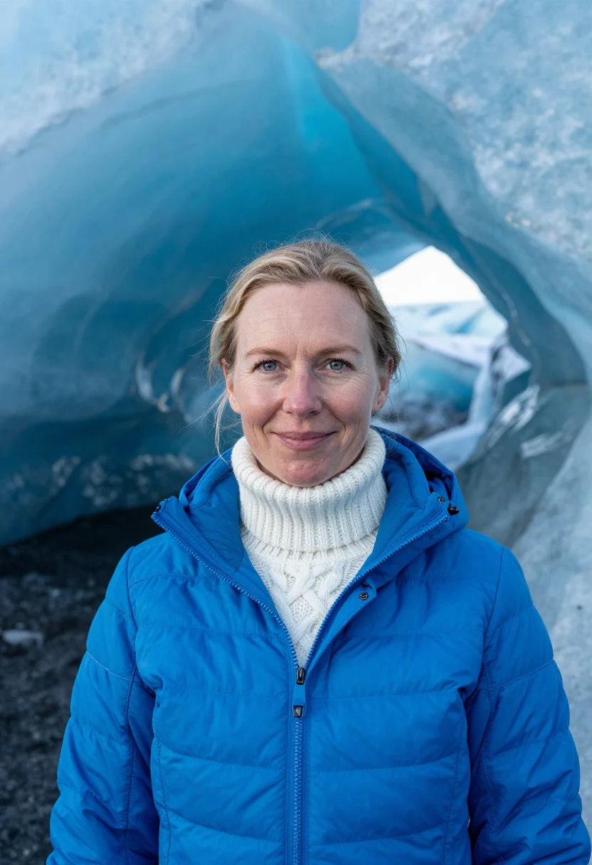 AI vatnajokull glaciologist ice blue sample — portrait of a woman, a glaciologist in her late forties of S
