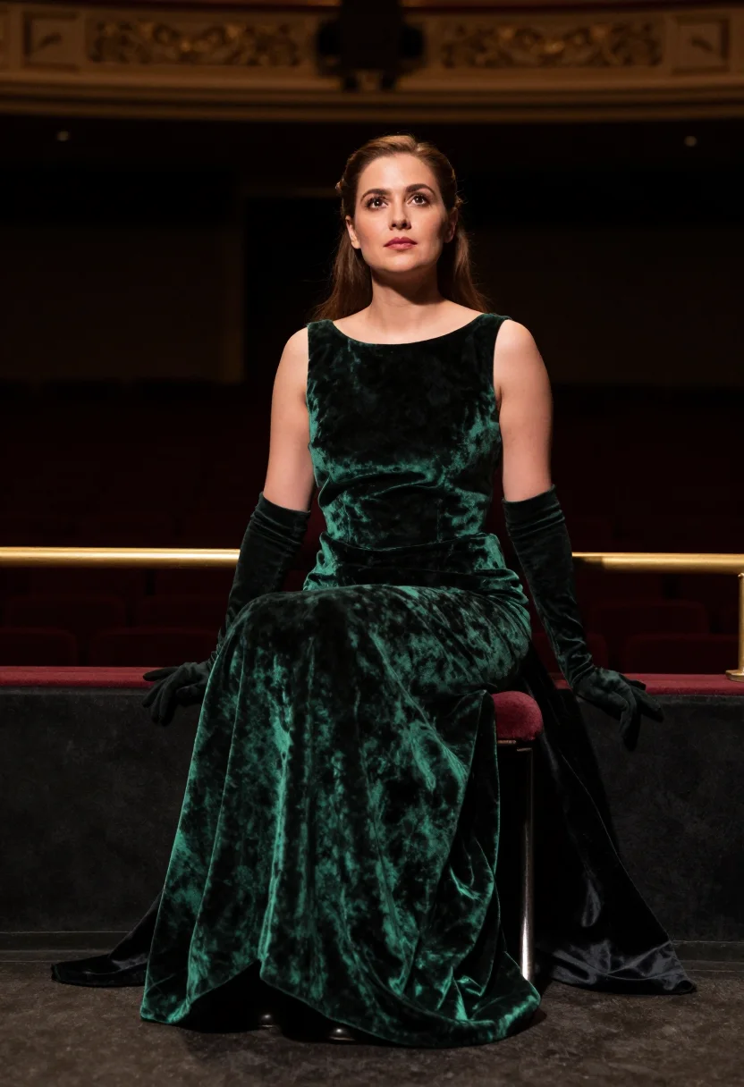 AI velvet bottle green sample — portrait of a woman, full-length portrait of a woman in her