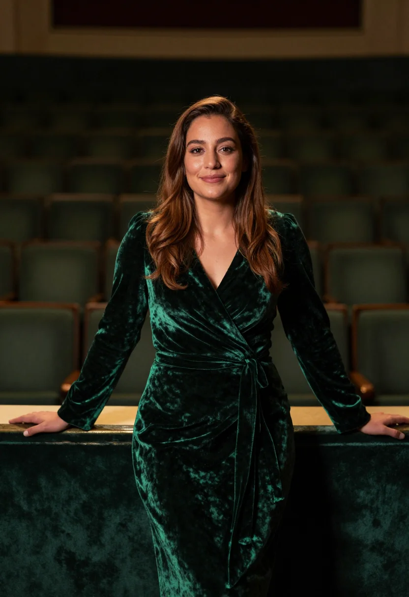 AI velvet bottle green sample — portrait of a woman, half-length portrait of a woman in her