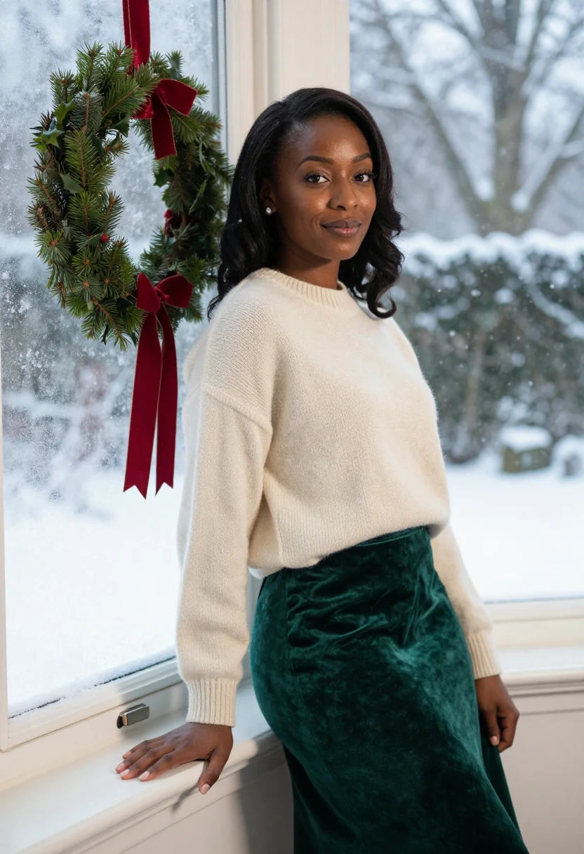 AI velvet card portrait sample — editorial portrait photograph, a Black British woman in her