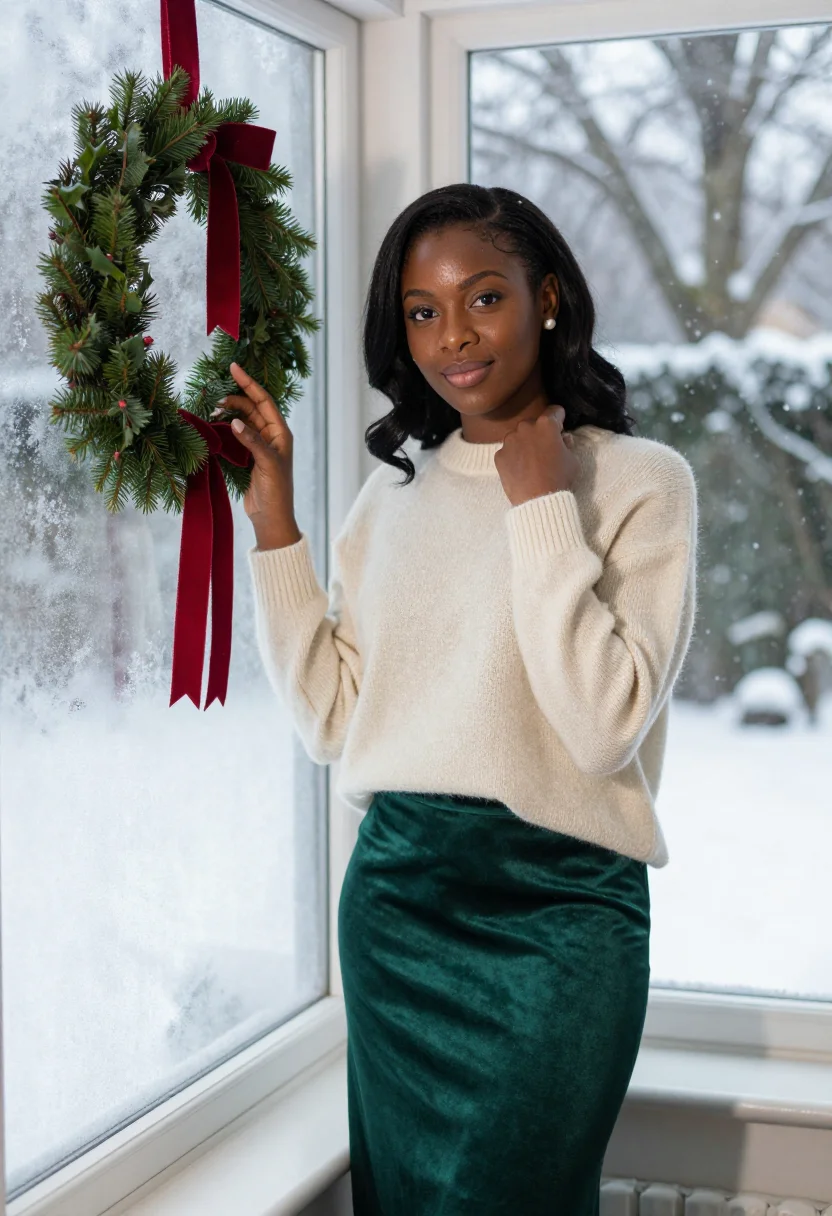 AI velvet card portrait sample — editorial portrait photograph, a Black British woman in her