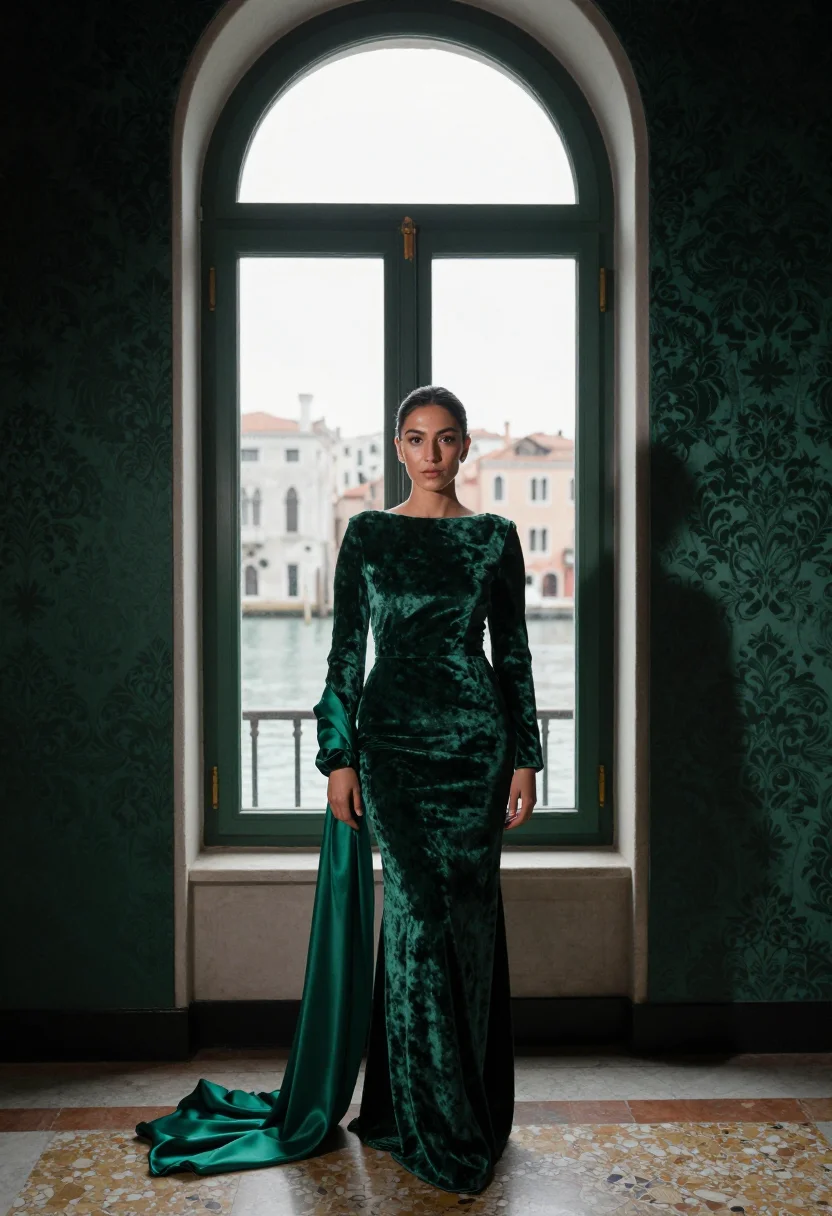 AI velvet october emerald sample — portrait of a woman, full-length portrait of a Moroccan-Ital