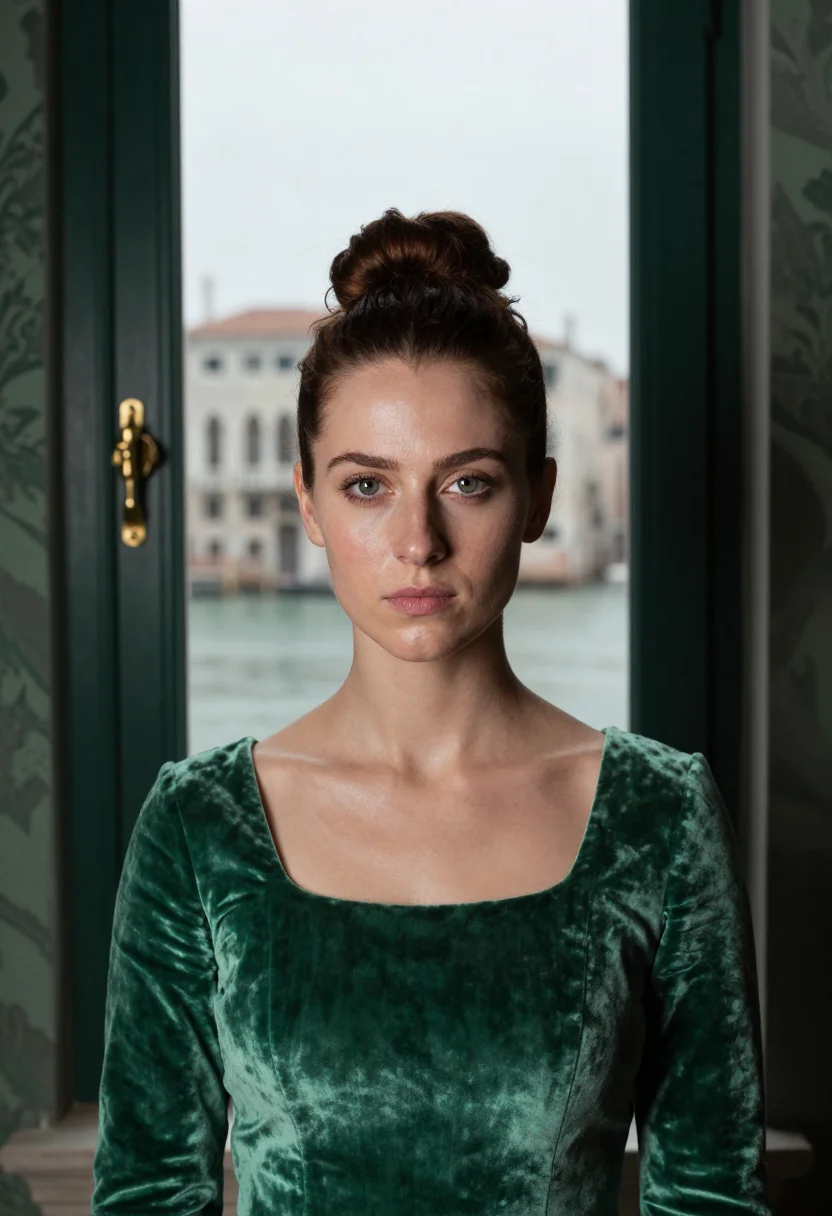 AI velvet october emerald sample — portrait of a woman, head-and-shoulders portrait of an Engli
