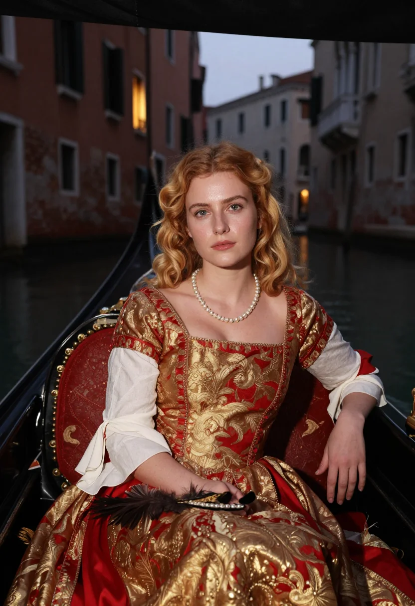 AI venetian courtesan sample — portrait of a woman, chest-up portrait of a Venetian woman i