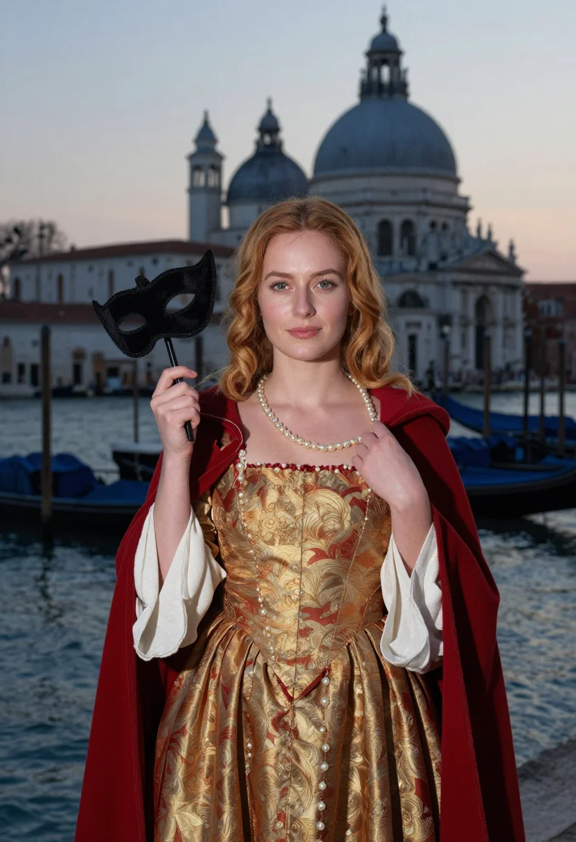AI venetian courtesan sample — portrait of a woman, chest-up portrait of a Venetian woman i