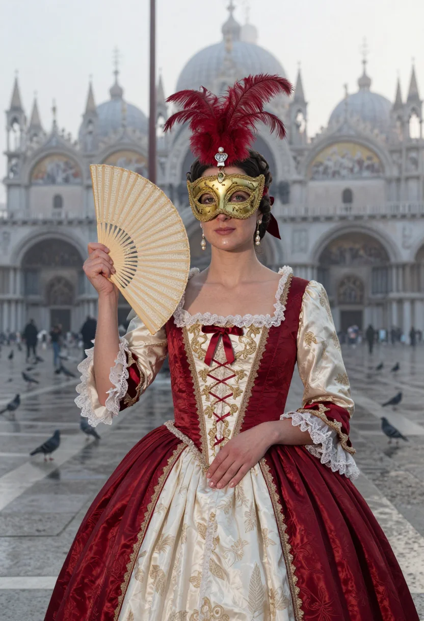 AI venice carnival sample — portrait of a woman, chest-up portrait of a Western-European