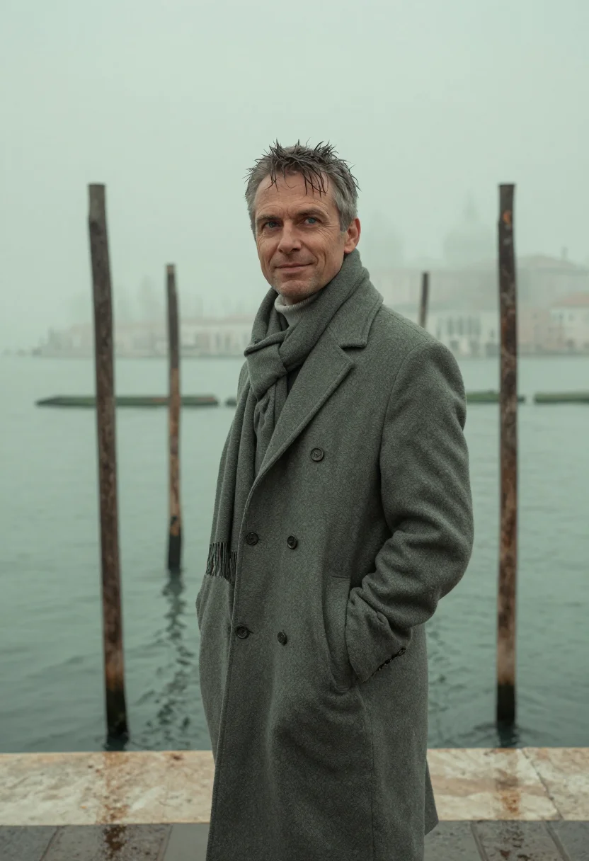AI venice february fog sample — portrait of a man, ribs-up portrait of a Western-European ma