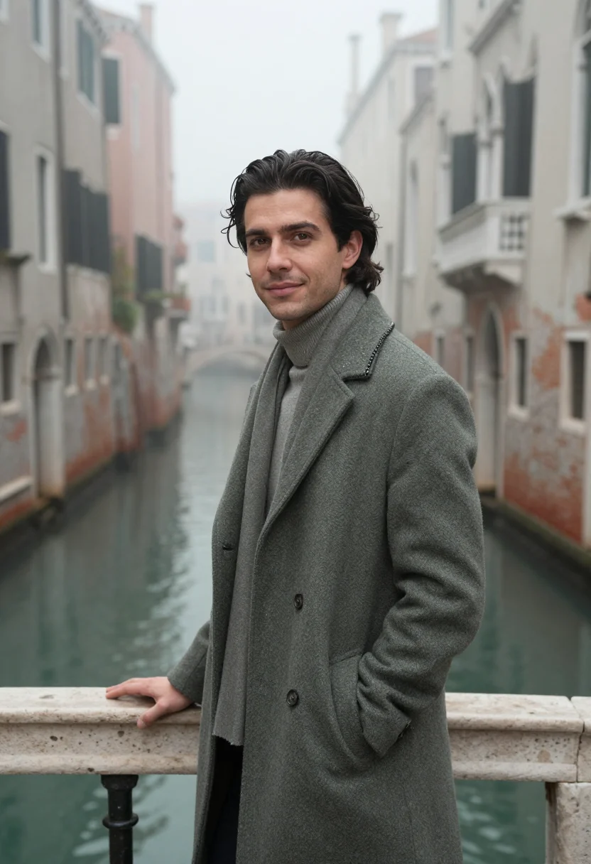 AI venice february fog sample — portrait of a man, ribs-up portrait of a Western-European ma