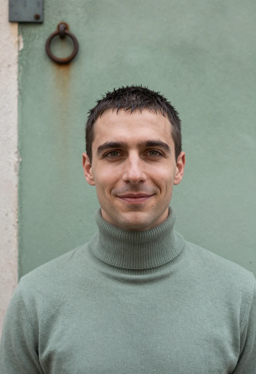AI venice february fog sample — portrait of a man, tight head-and-shoulders portrait of a We