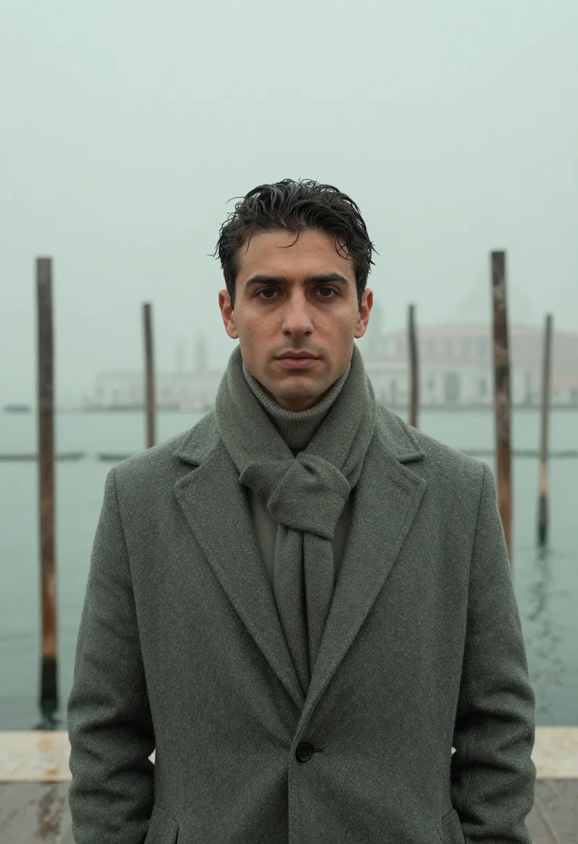 AI venice february fog sample — portrait of a man, tight head-and-shoulders portrait of a So