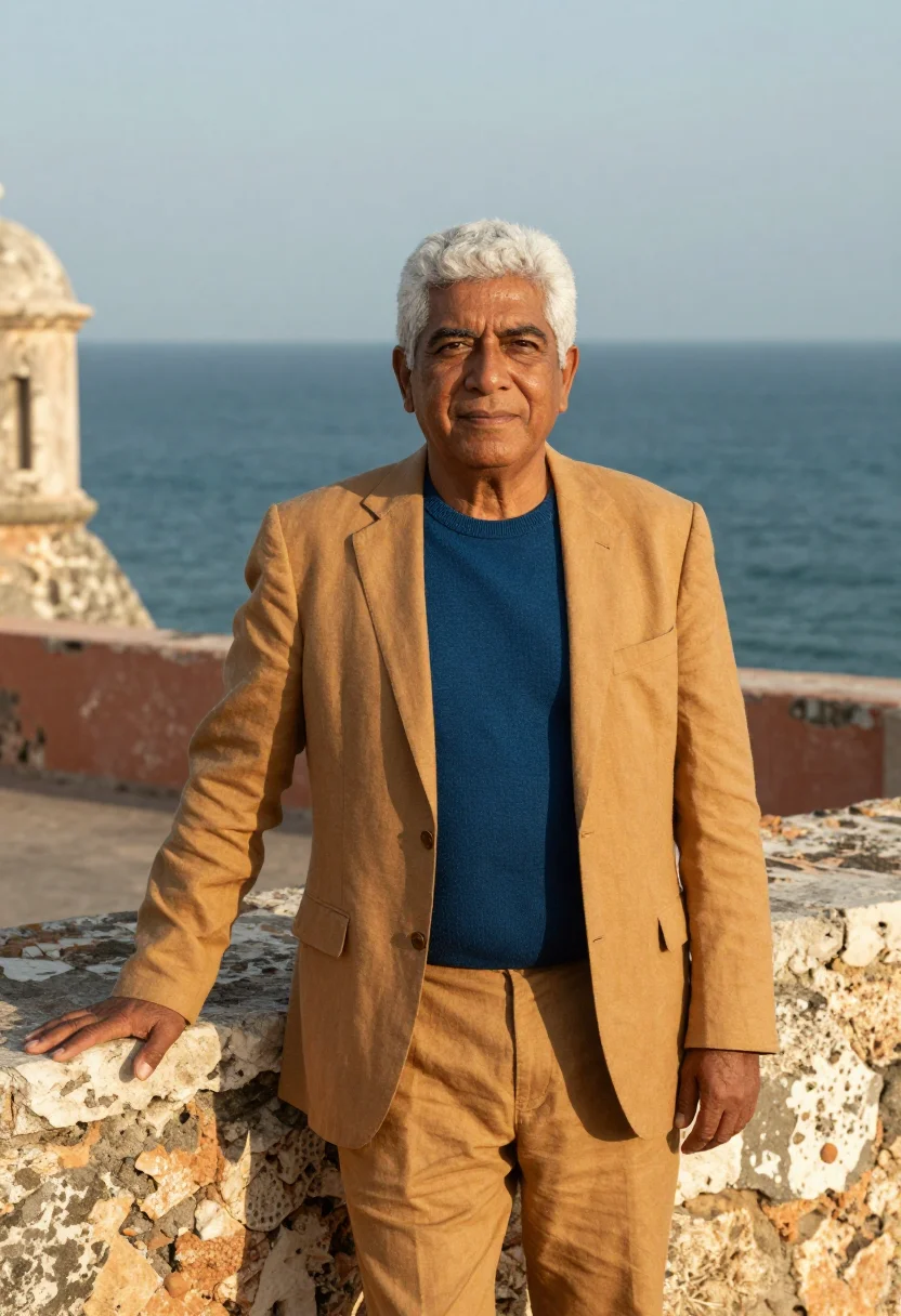 AI veracruz port director colonial coral stone sea sample — portrait of a man, a Mexican port director in his mid-sixtie