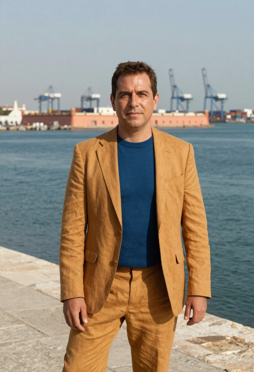 AI veracruz port director colonial coral stone sea sample — portrait of a man, a French-Mexican port director in his lat