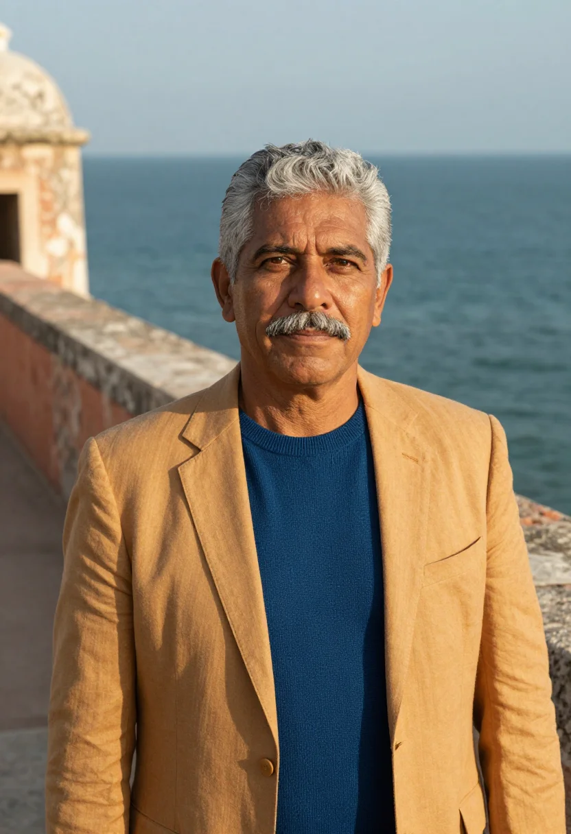 AI veracruz port director colonial coral stone sea sample — portrait of a man, a Mexican port director in his late fifti