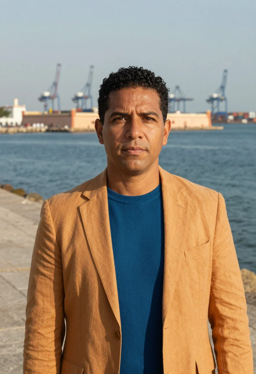AI veracruz port director colonial coral stone sea sample — portrait of a man, a Cuban-Mexican port director in his late