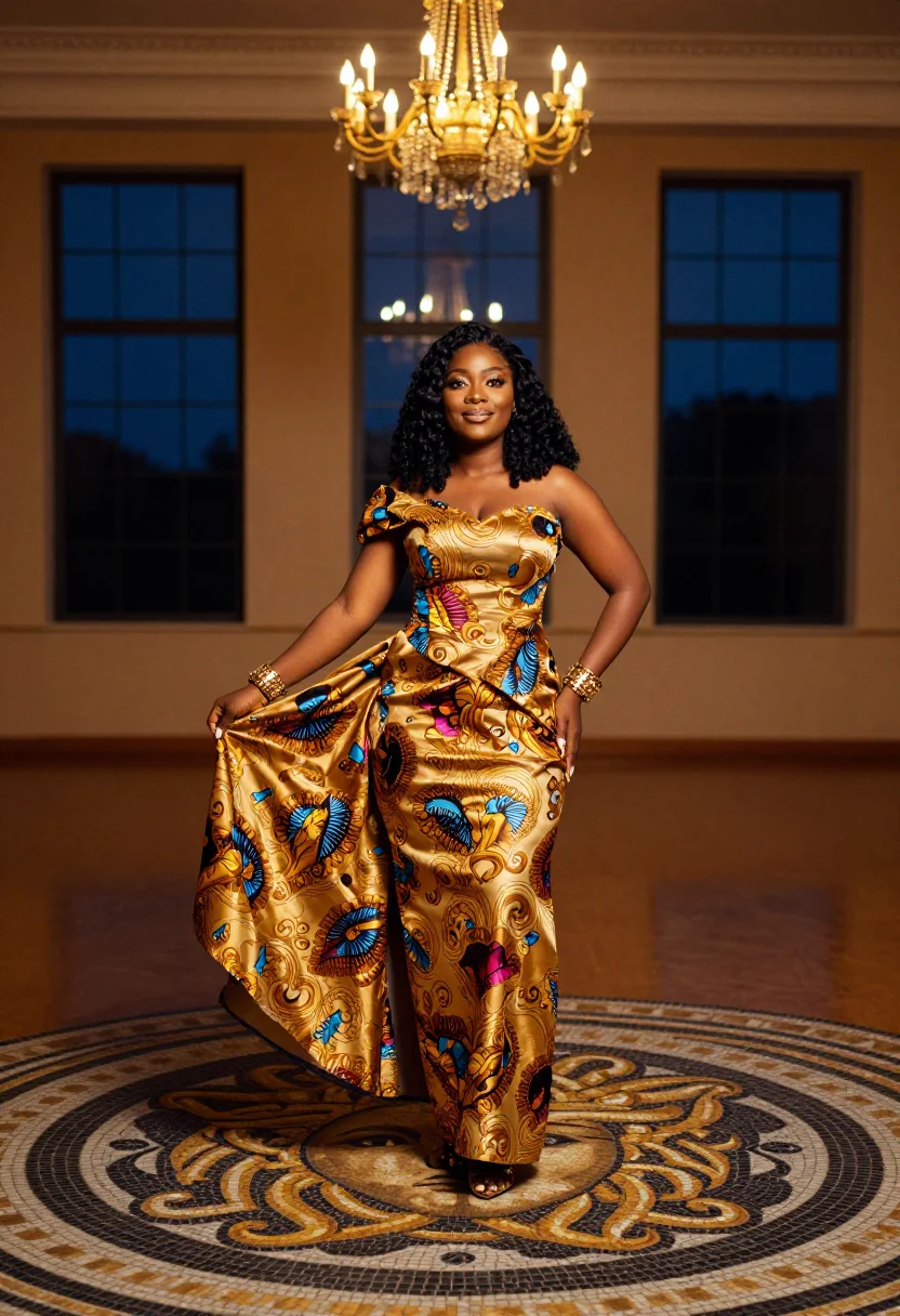 AI versace capodanno sample — portrait of a woman, full-length portrait of a Nigerian woma