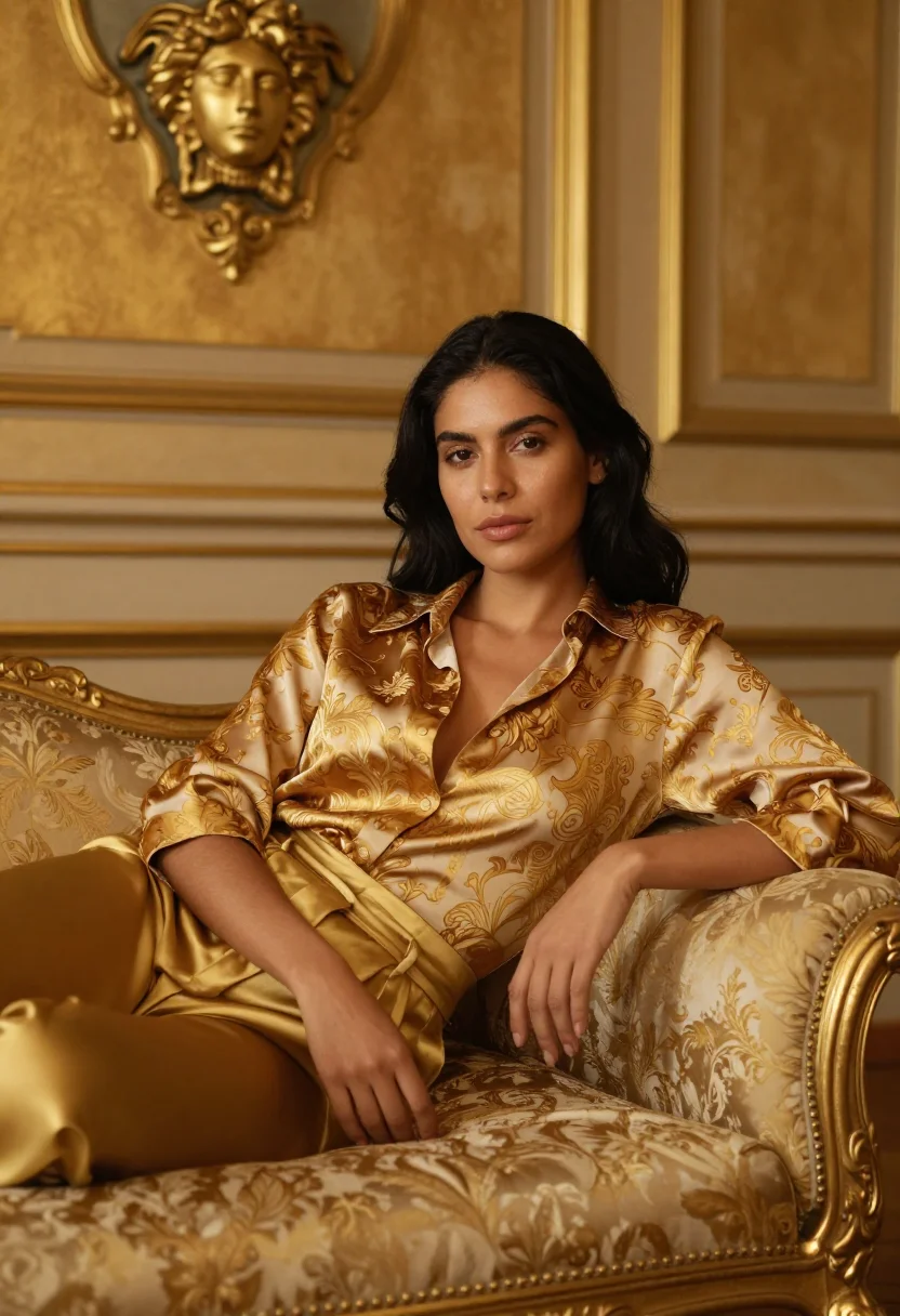 AI versace gold sample — portrait of a woman, half-length reclining portrait of a Lat