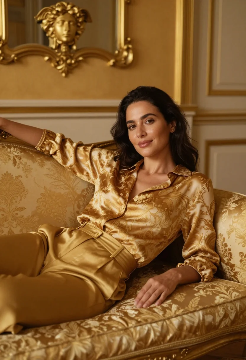 AI versace gold sample — portrait of a woman, reclining portrait of a Western-Europea