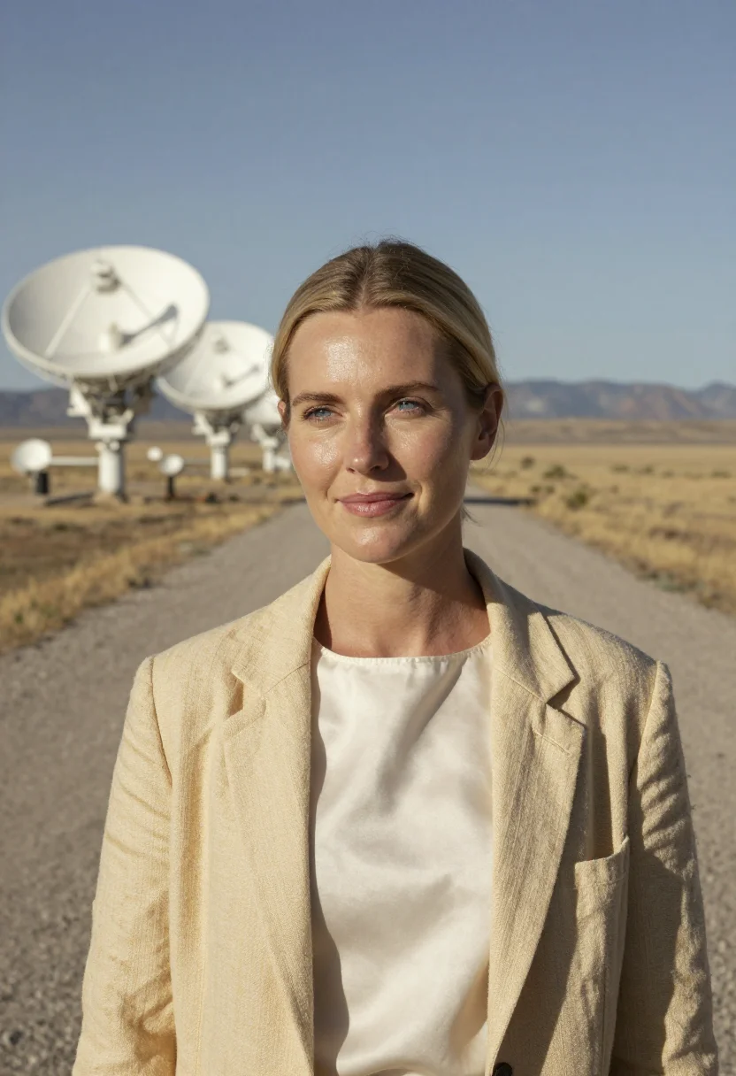 AI very large array astronomer straw sample — portrait of a woman, chest-up portrait of a Western-European
